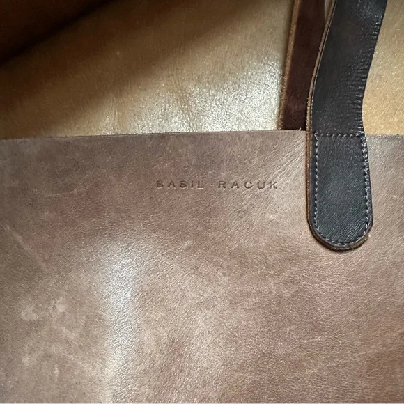 Basil Racuk amazing brown leather tote work bag laptop travel roomy unisex - Picture 9 of 14